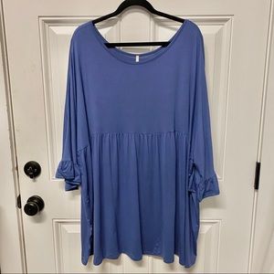 Periwinkle 3/4 Ruffle Sleeve Top, 3X